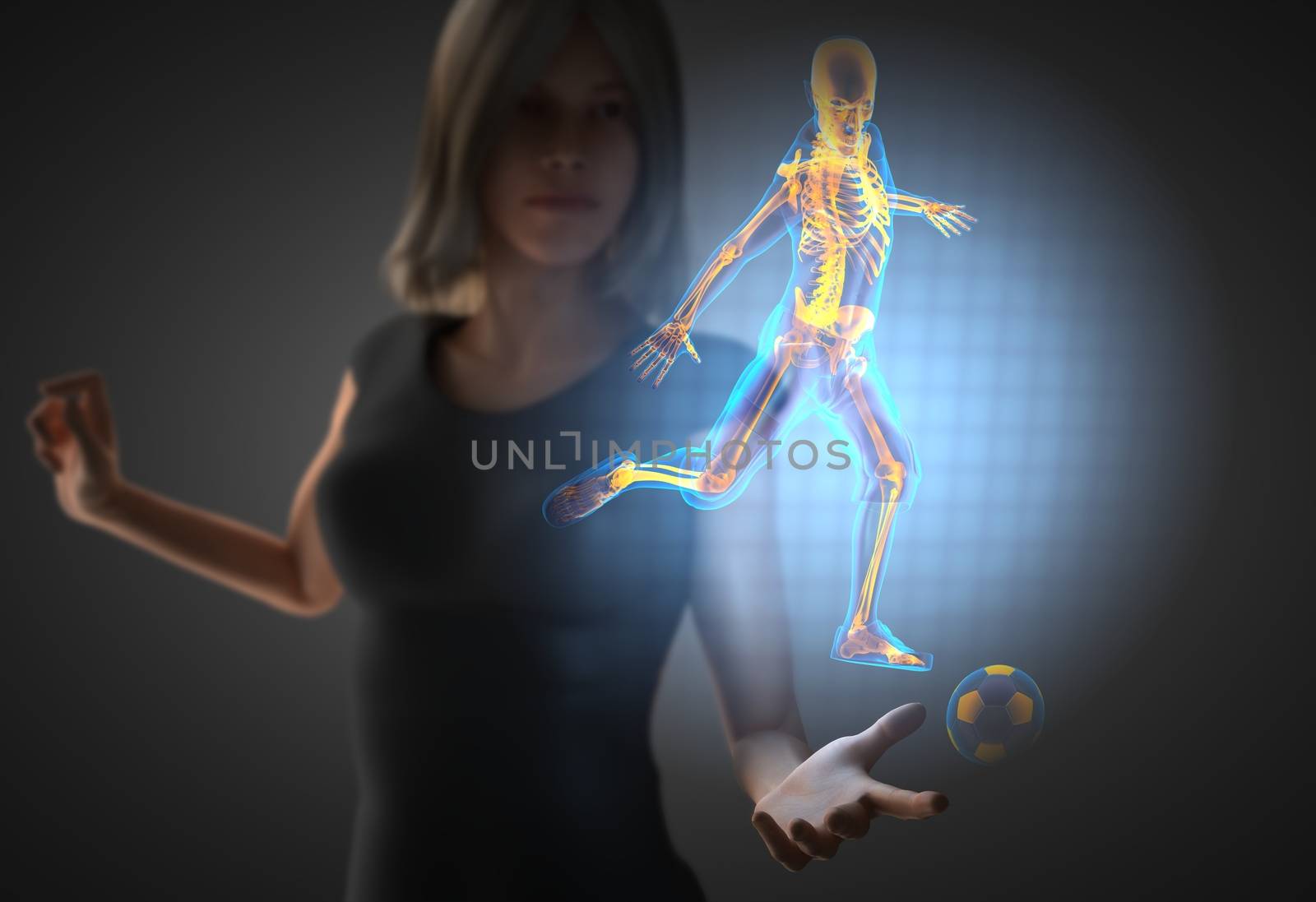 woman and hologram with soccer by videodoctor