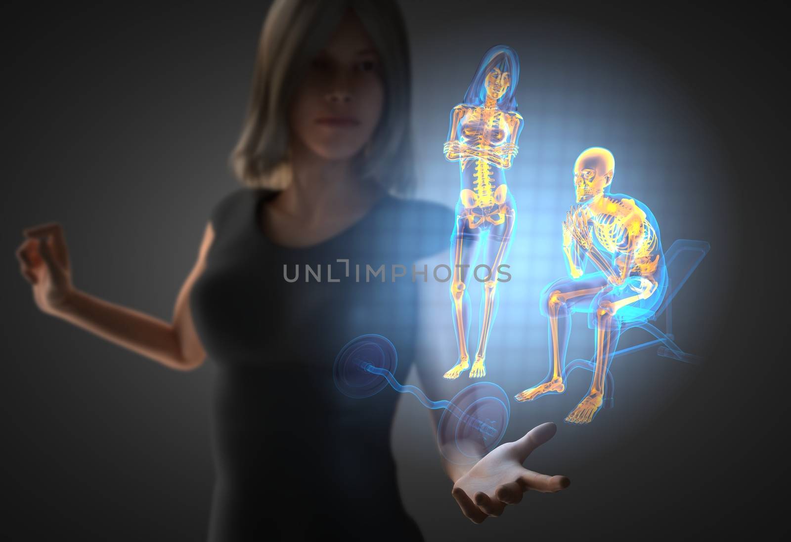 woman and hologram with man in gym room by videodoctor