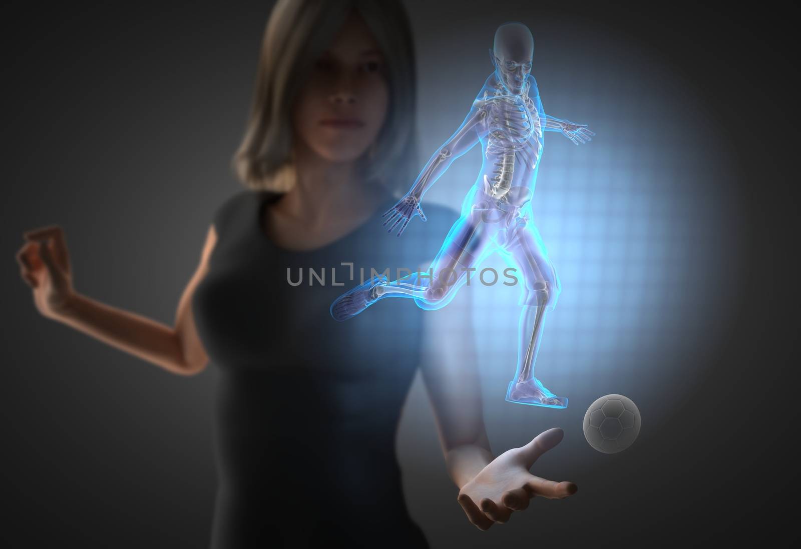 woman and hologram with soccer by videodoctor
