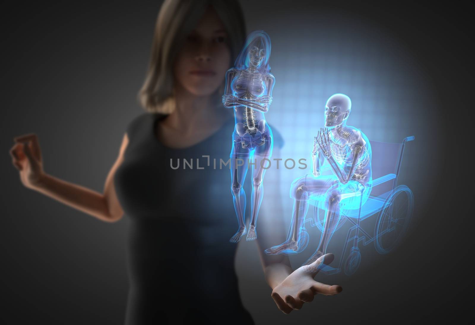 woman and hologram with man on wheelchair by videodoctor
