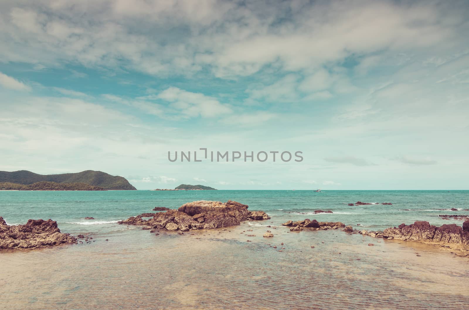 Green island and sea nature landscape in Thailand vintage