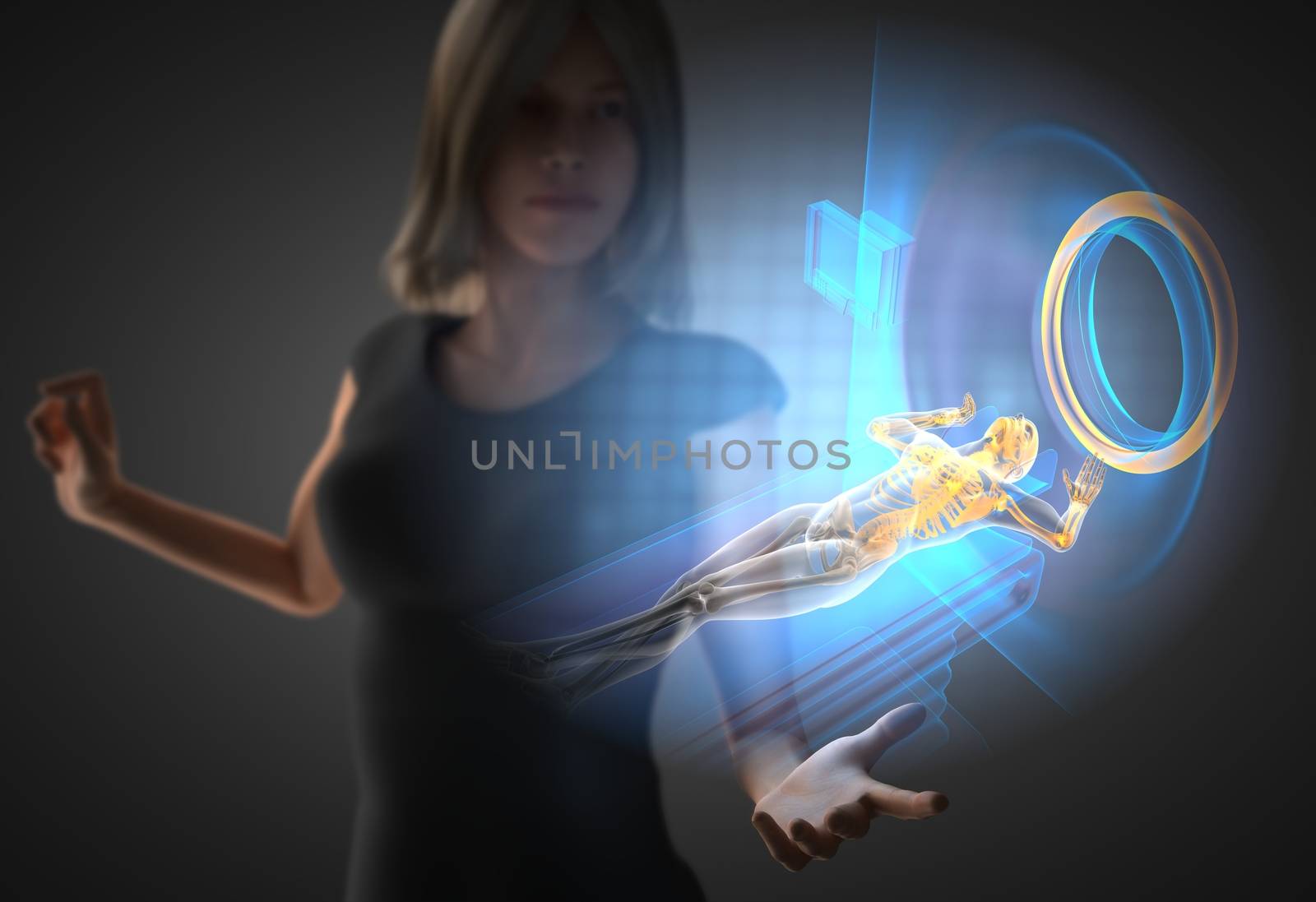 woman and hologram with MRI by videodoctor