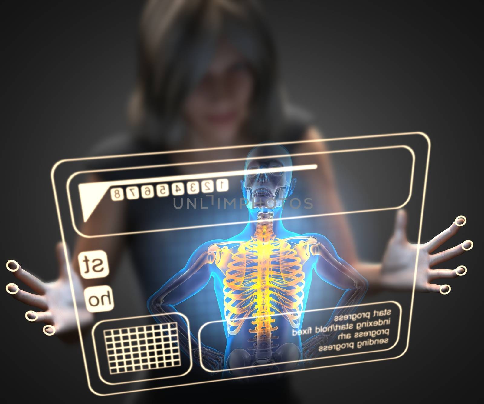 woman and hologram with chest bones rodiography