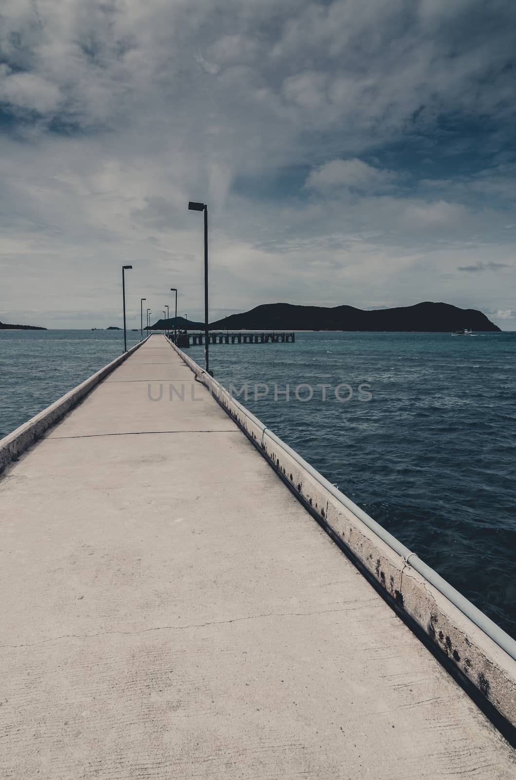 Green island road concrete and sea nature landscape in Thailand vintage