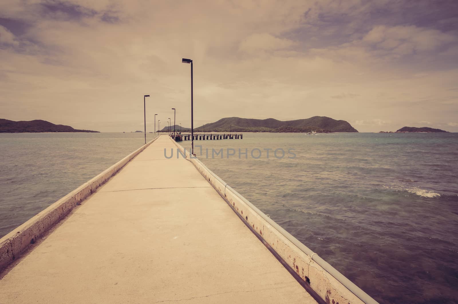 Green island road concrete and sea nature landscape in Thailand vintage