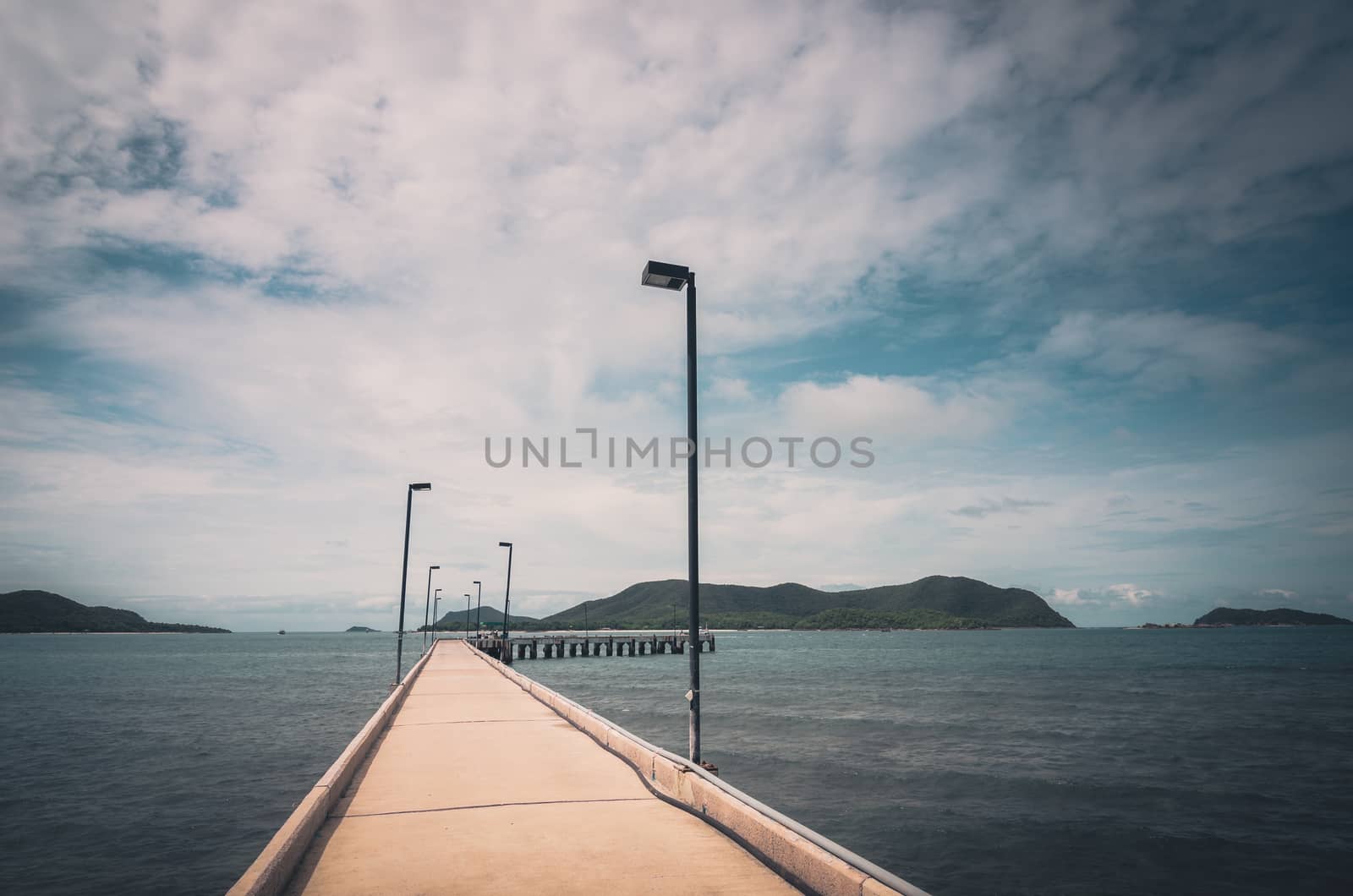 Green island road concrete and sea nature landscape in Thailand vintage