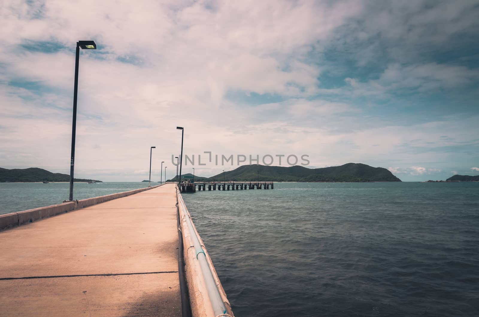 Green island road concrete and sea nature landscape in Thailand vintage