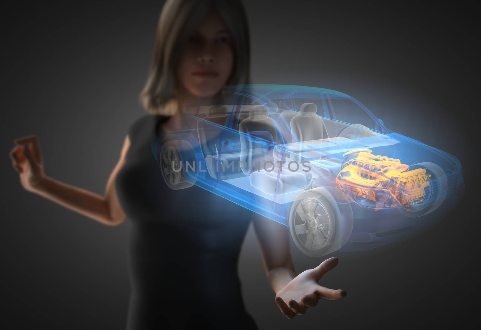 woman and hologram with