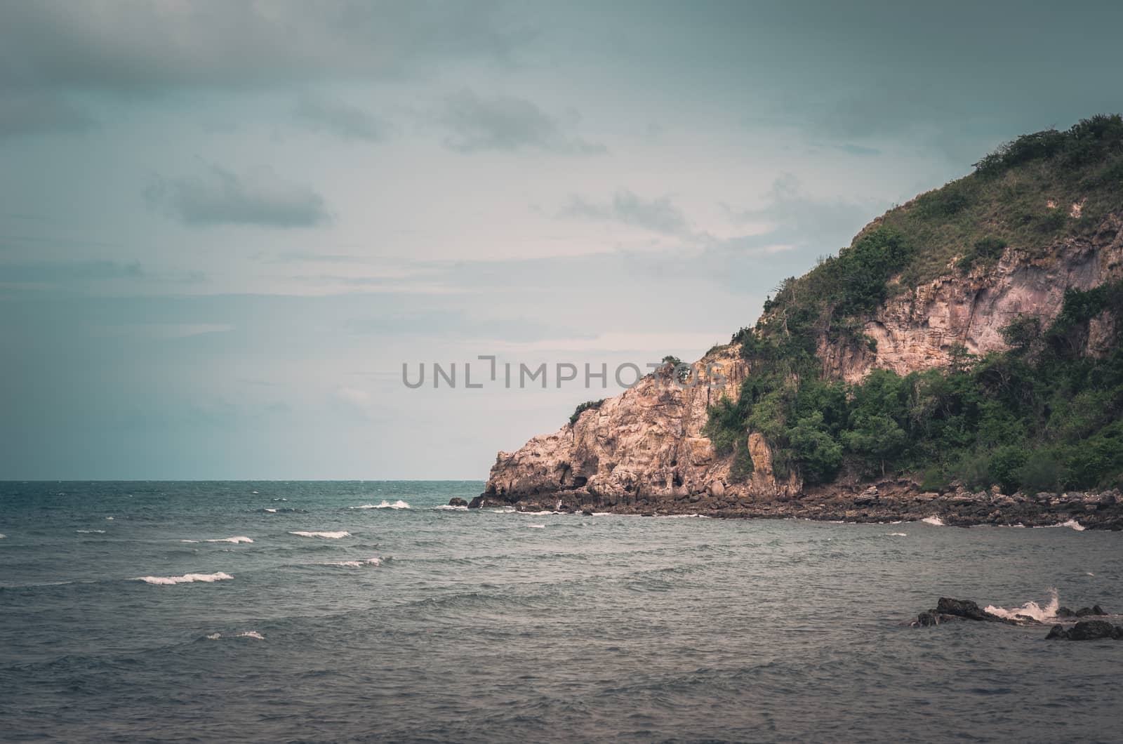 Green island and sea nature landscape in Thailand vintage