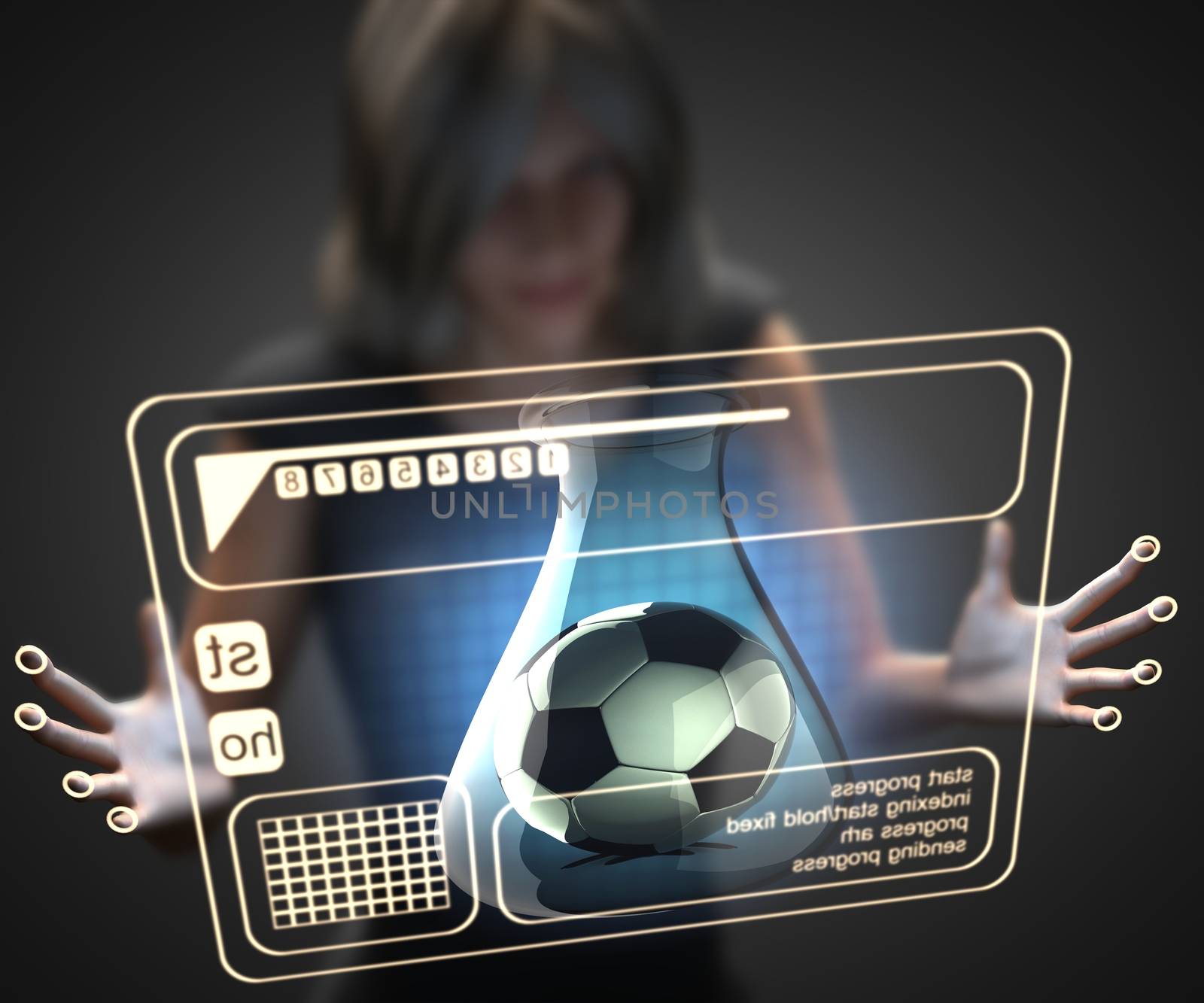 woman and hologram with soccer ball