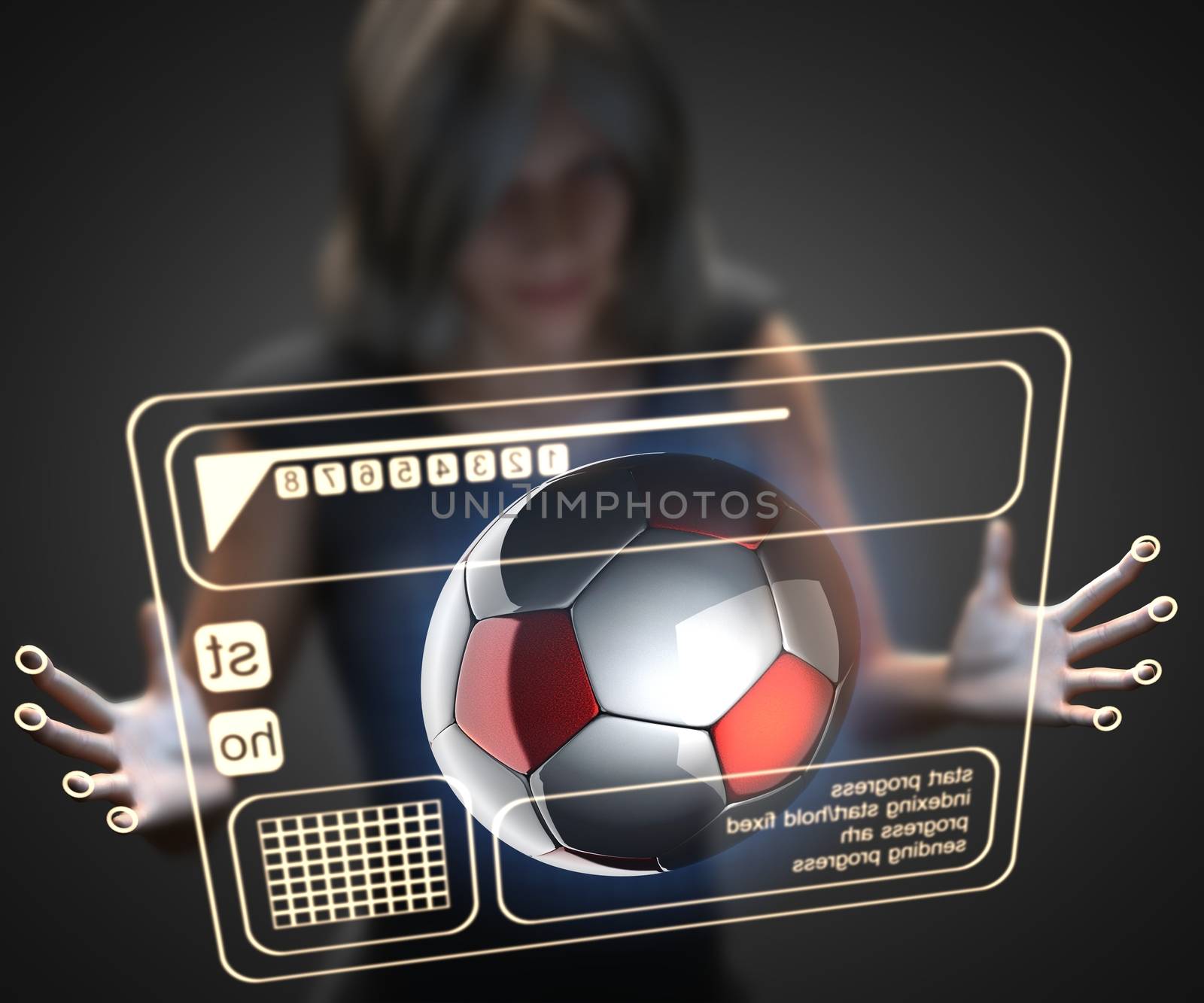 woman and hologram with soccer ball