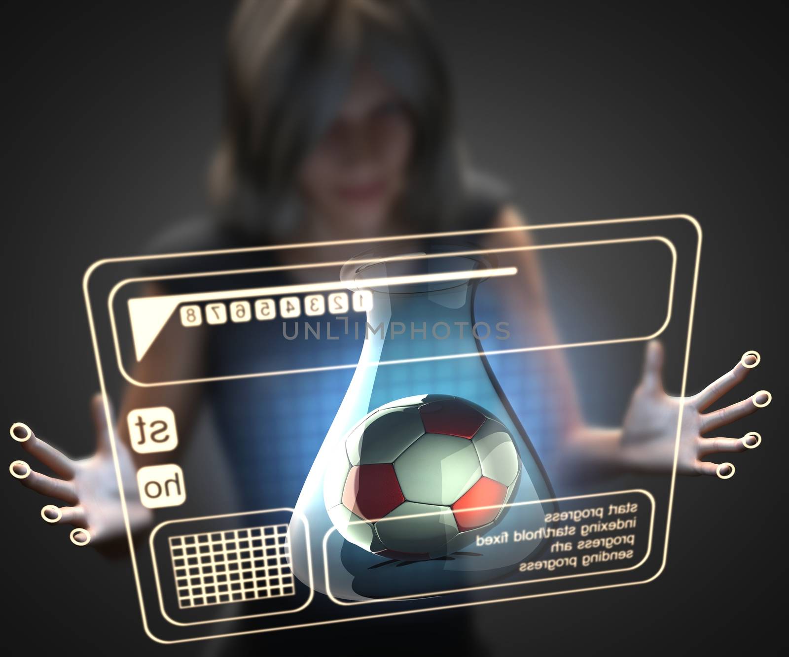 woman and hologram with soccer ball