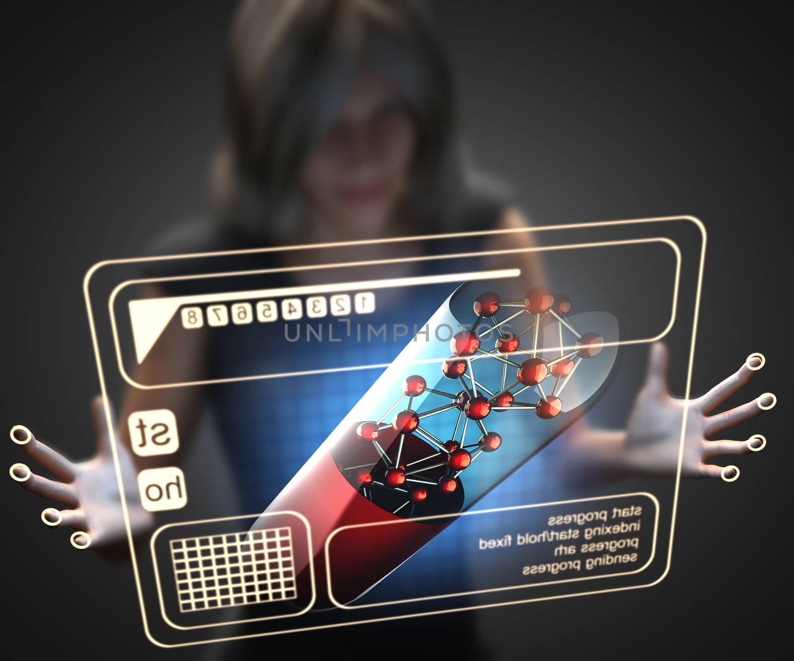 woman and hologram with micro capsule