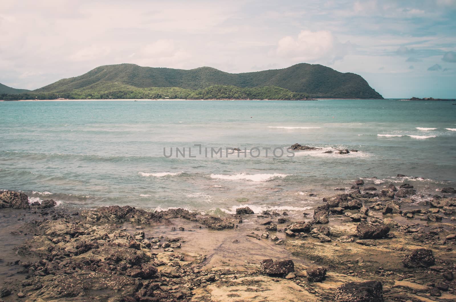 Green island and sea nature landscape vintage