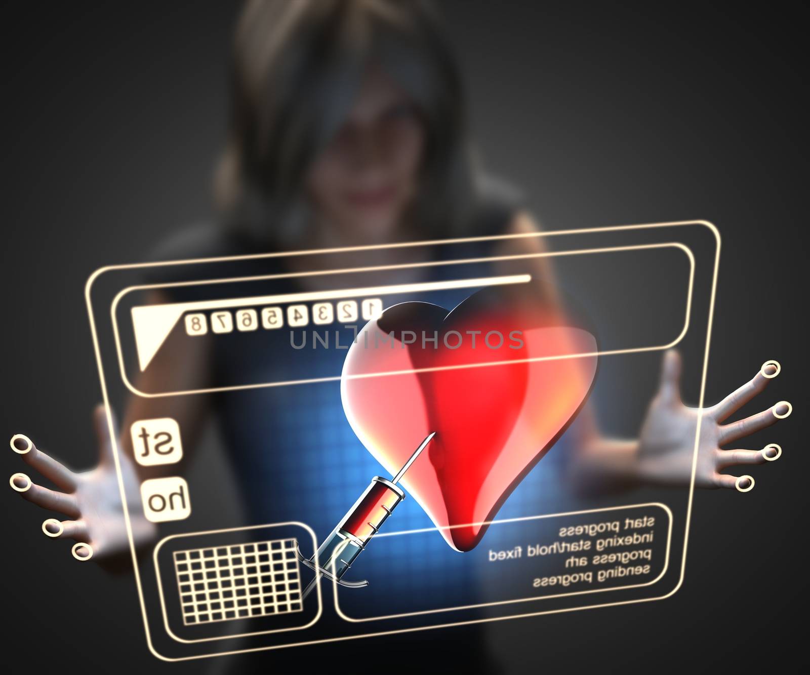 woman and hologram with heart