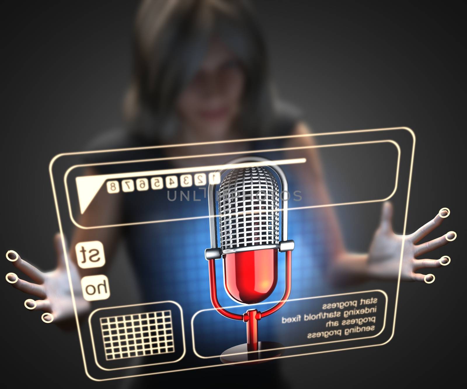 woman and hologram with microphone