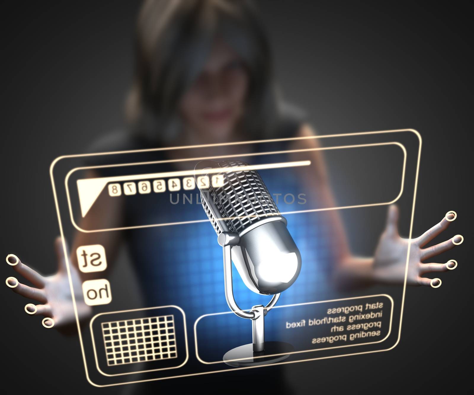 woman and hologram with microphone