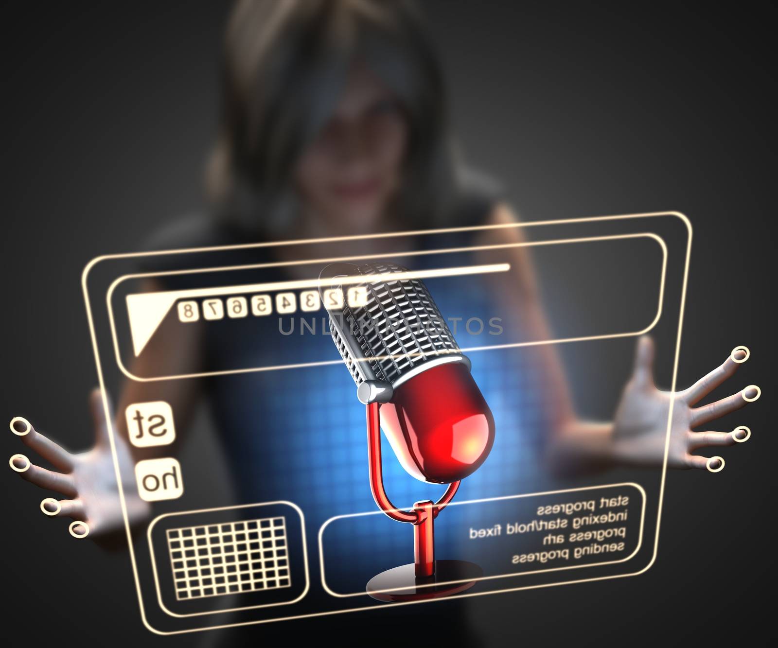 woman and hologram with microphone by videodoctor