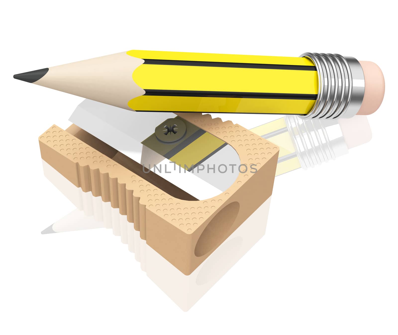 3d generated picture of a pencil and a sharpener