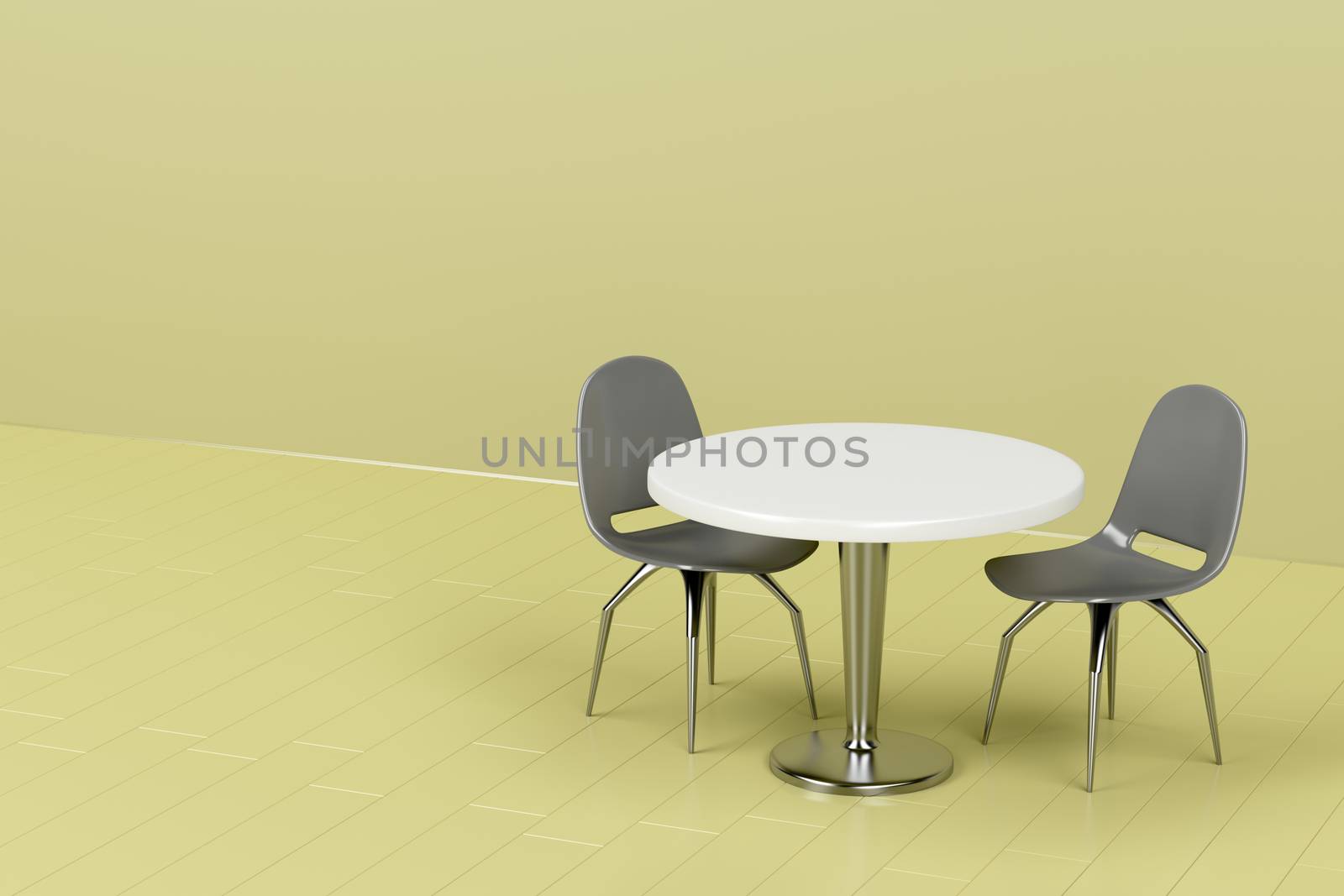 Modern table and chairs in green room