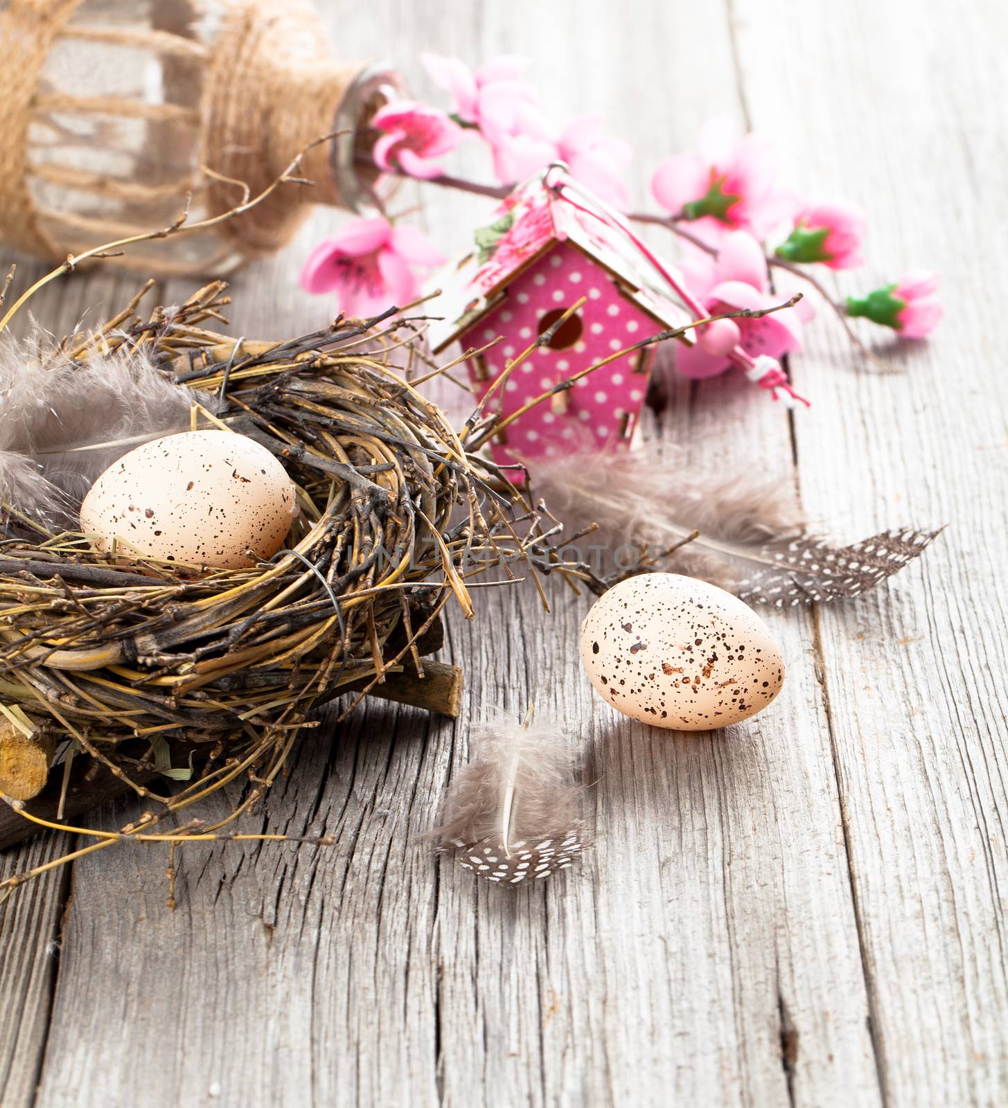 easter eggs on white wooden background by motorolka