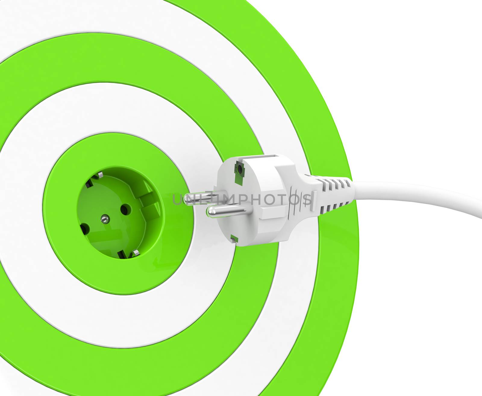 3d generated picture of a green target, an electric socket and an electric cable