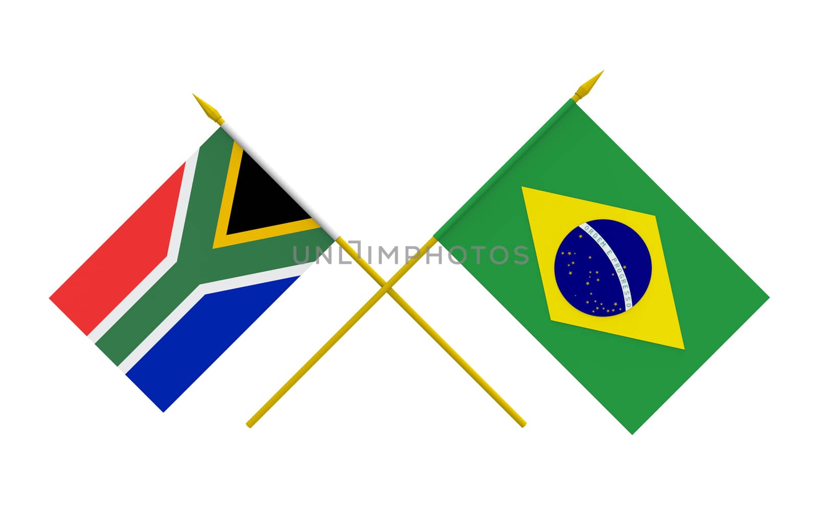 Flags of Brazil and South Africa, 3d render, isolated