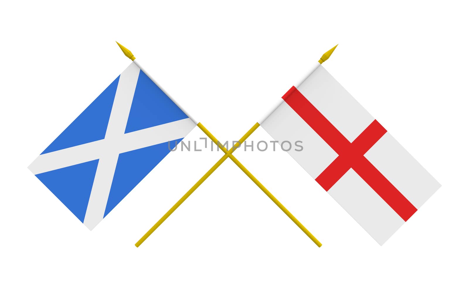 Flags of England and Scotland, 3d render, isolated