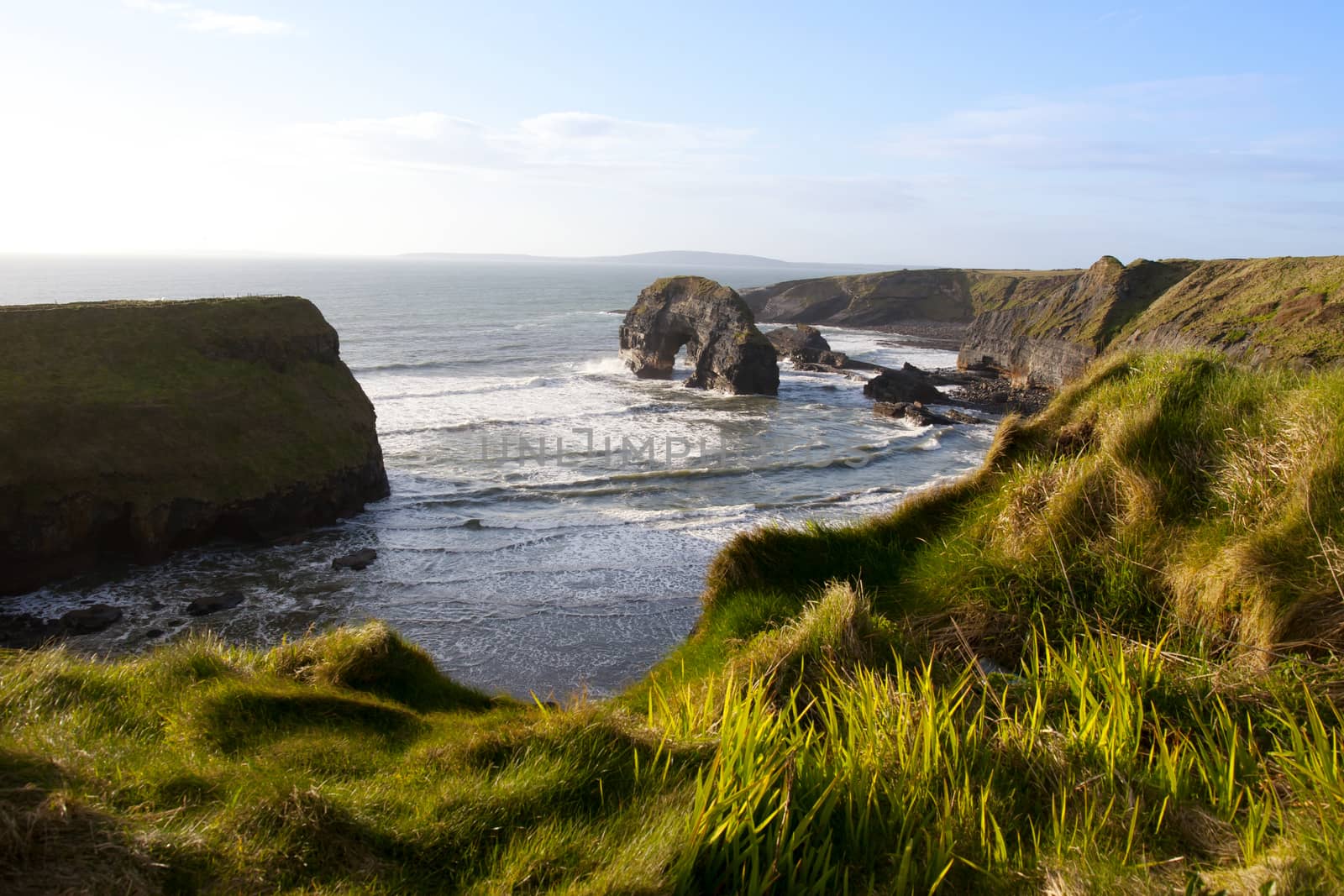 view from the cliff walk on the wild atlantic way in county Kerry Ireland of the virgin rock