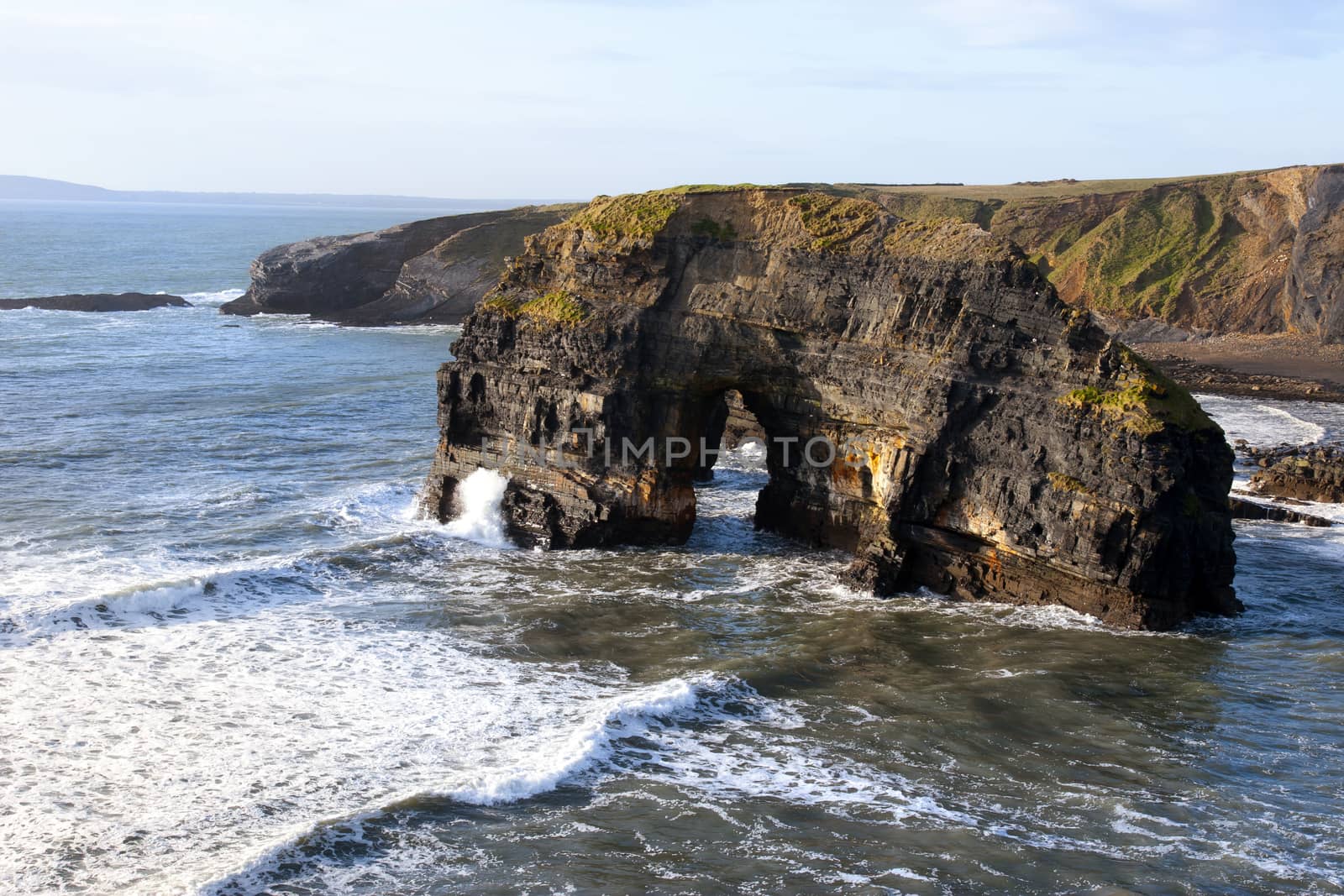 view from the cliff walk on the wild atlantic way in county Kerry Ireland of the virgin rock