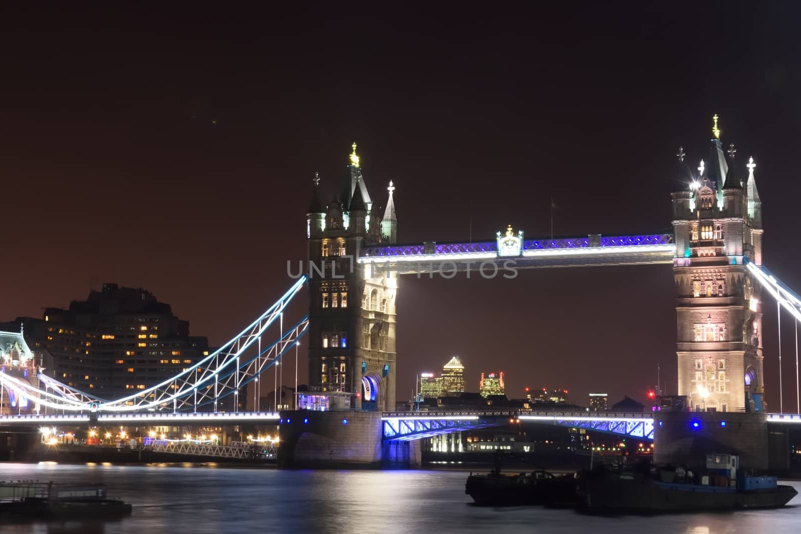 Tower Bridge lit at night