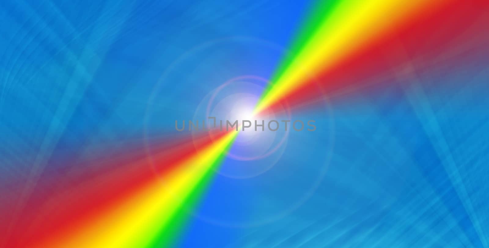Rainbow on a blue  background with flare.