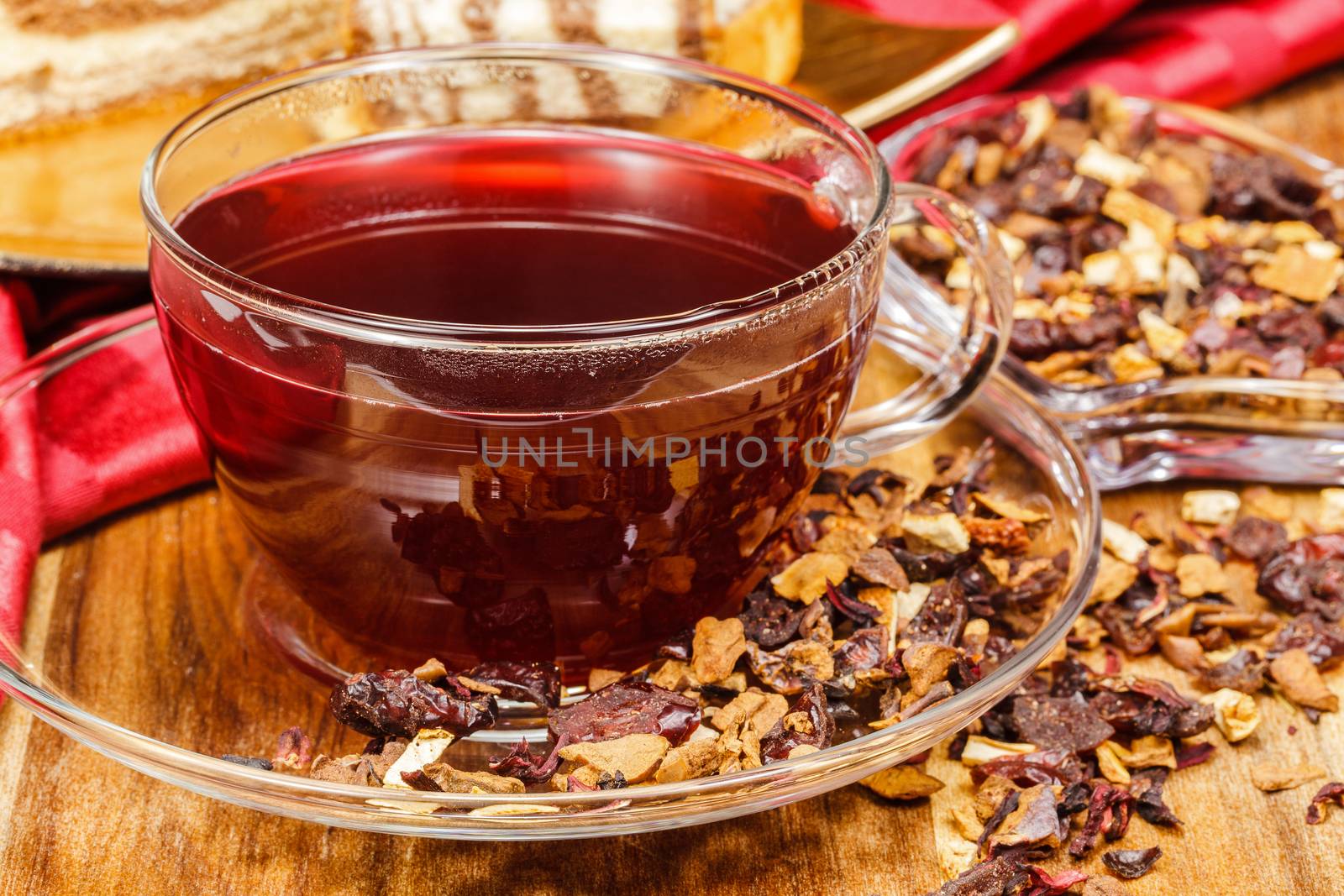 Cranberry tea in glass cup