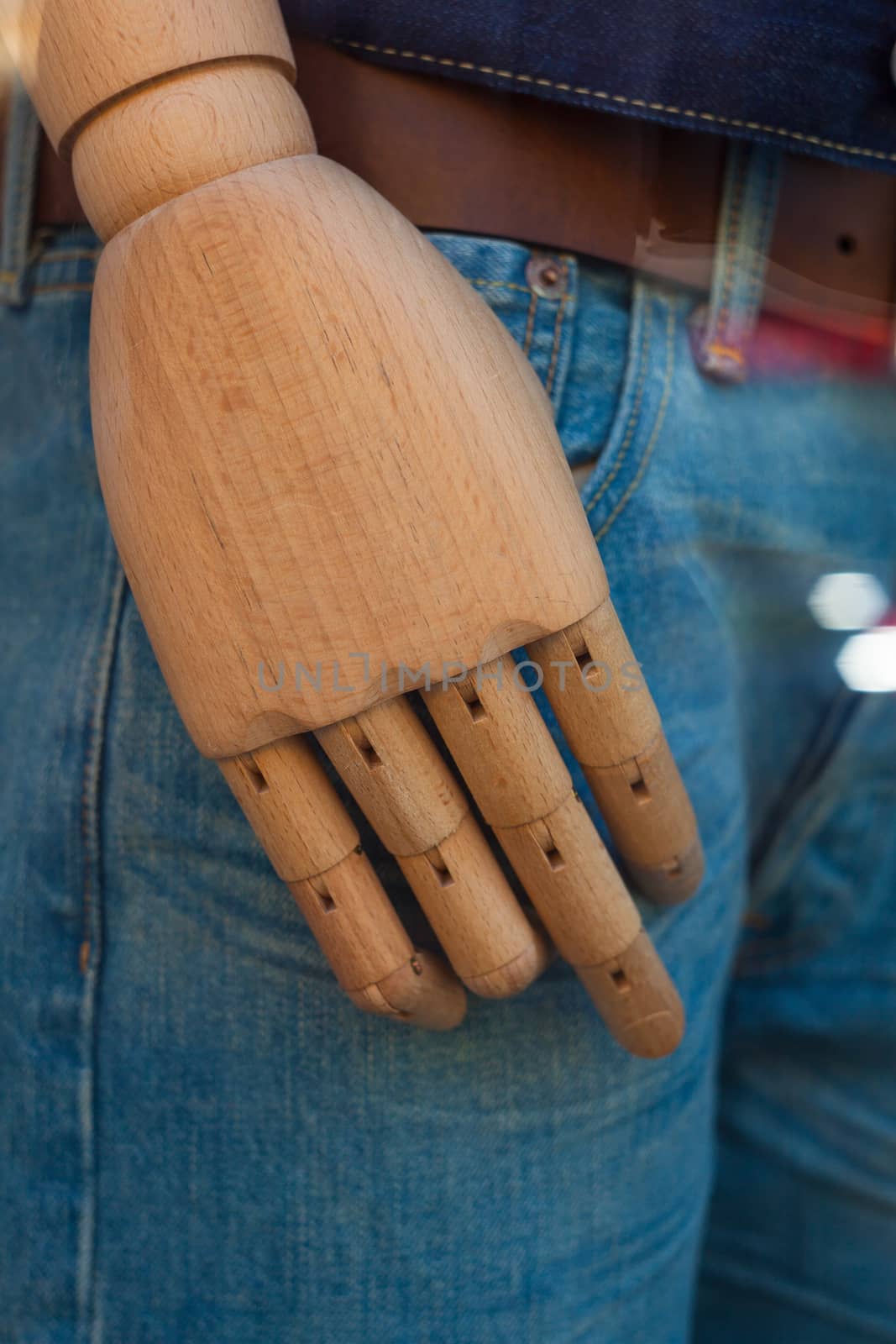 Close up of mannequin wooden hand