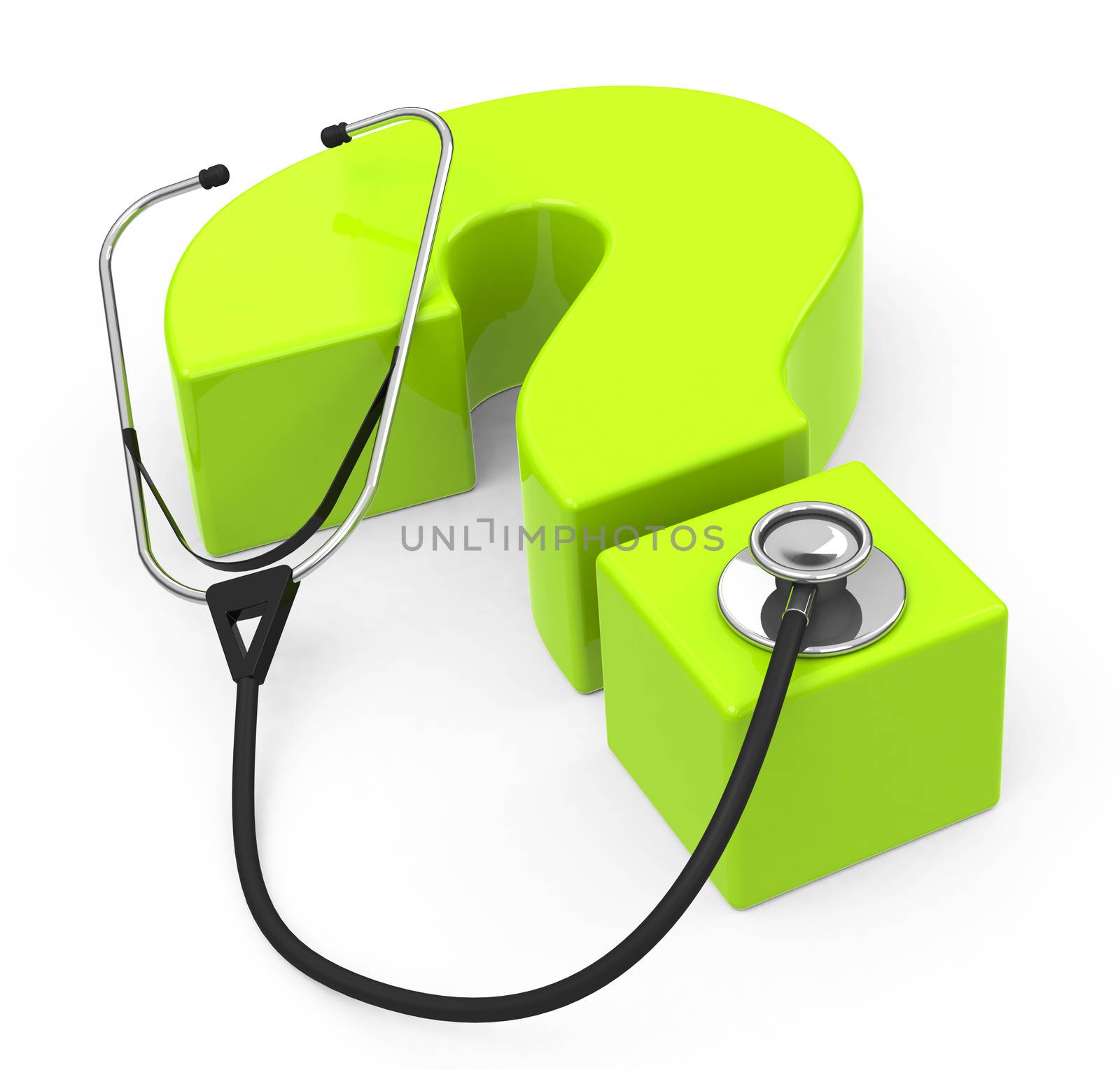 3d generated picture of a question mark and a stethoscope