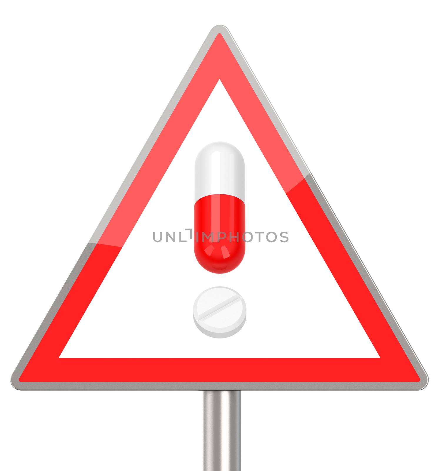 3d generated picture of an exclamation point (pills) sign