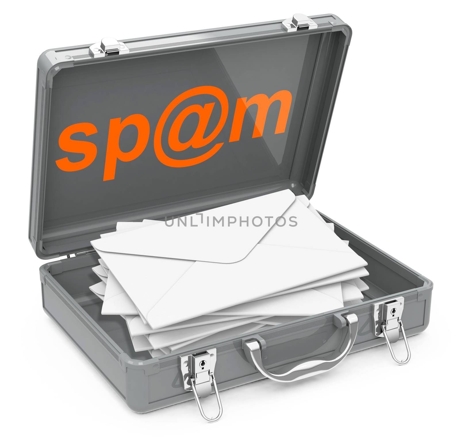 3d generated picture of some spam mails inside a suitcase