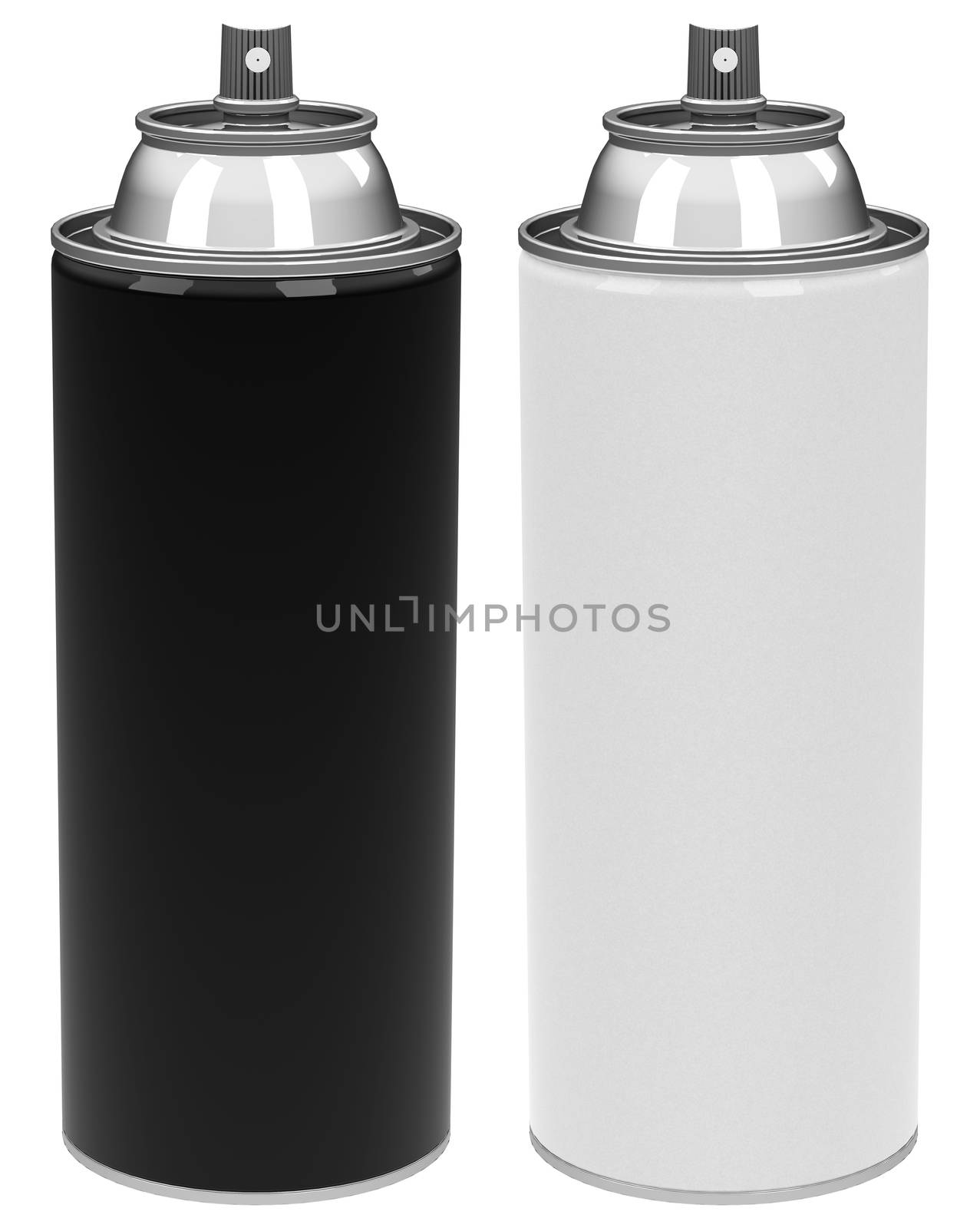 3d generated picture of a white and a black spray can
