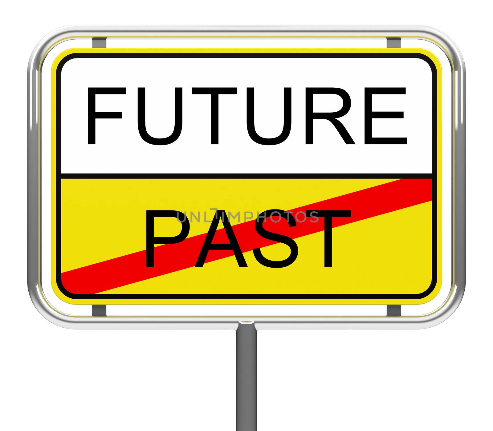 3d generated picture of a "future-past" traffic sign