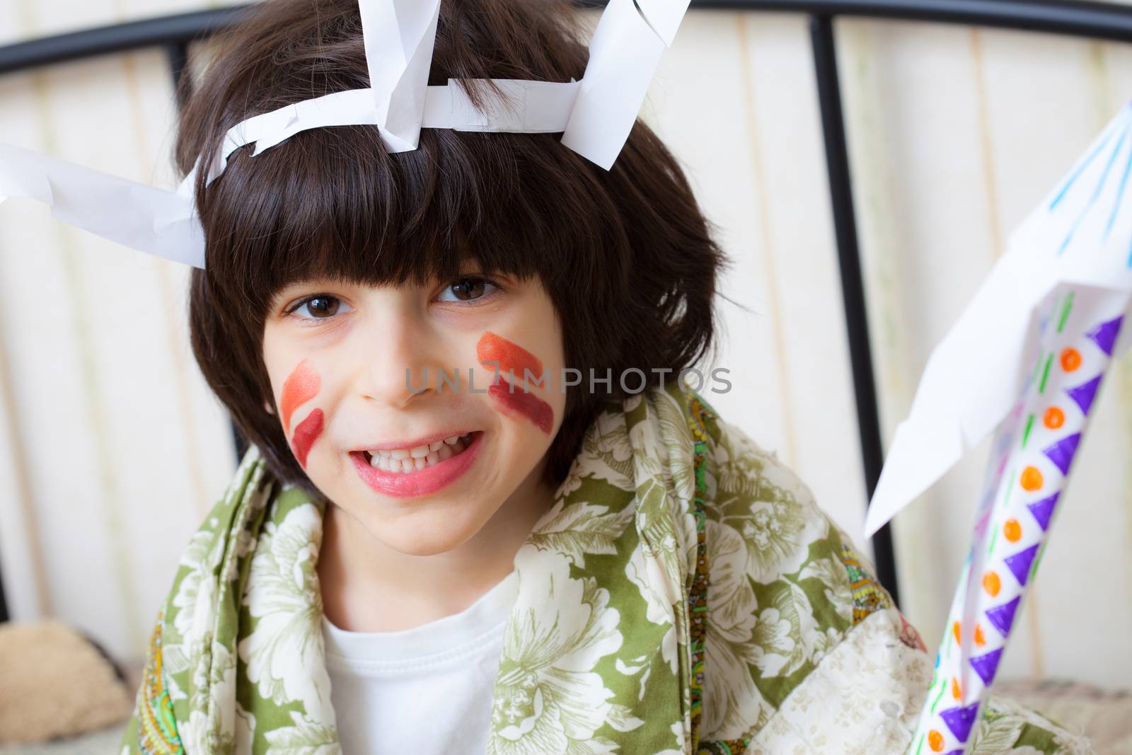 portrait of a boy in the image of the American Indian