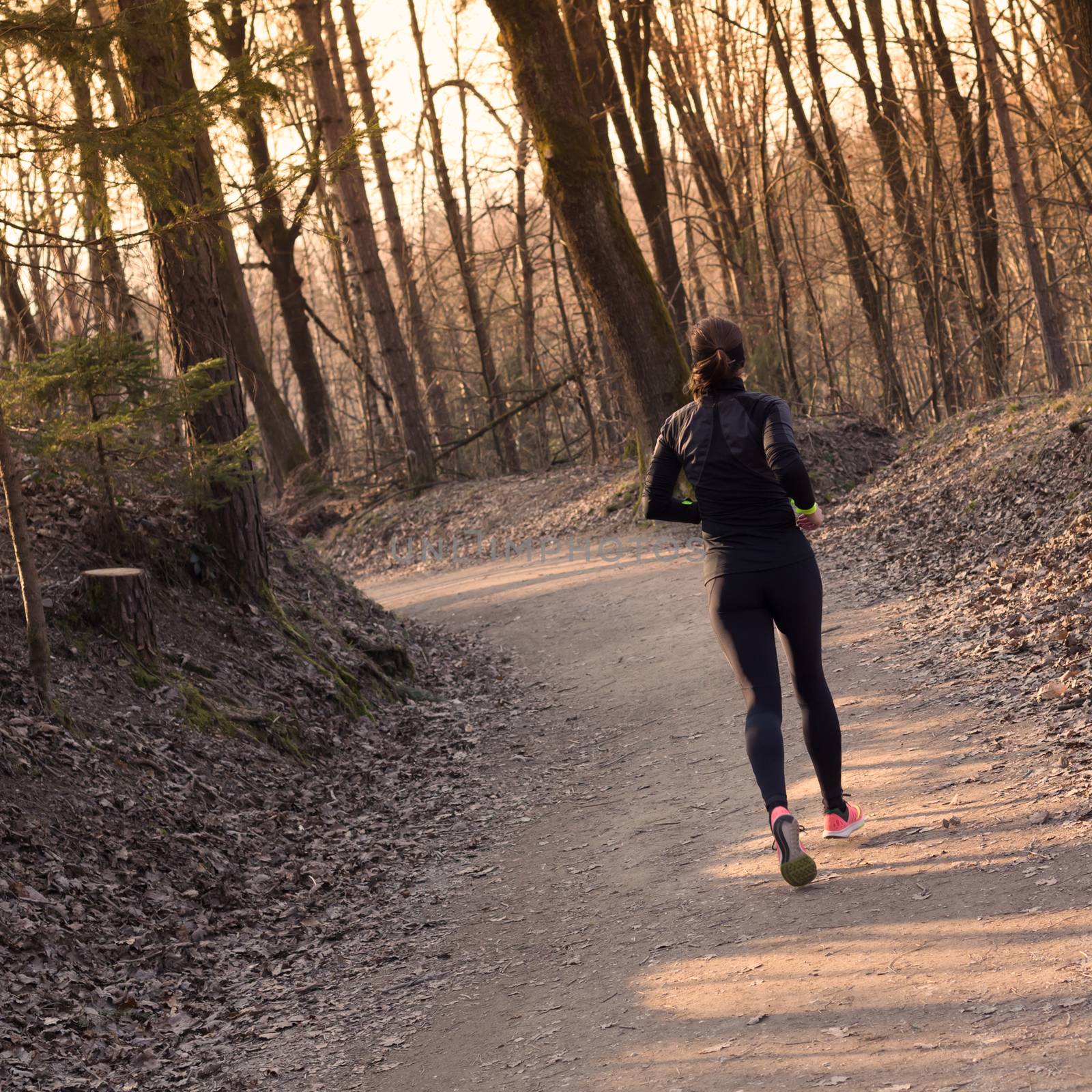 Lady running in the forest.  Running woman. Female runner jogging during outdoor workout in a Nature. Fitness model outdoors. Weight Loss. Healthy lifestyle. 