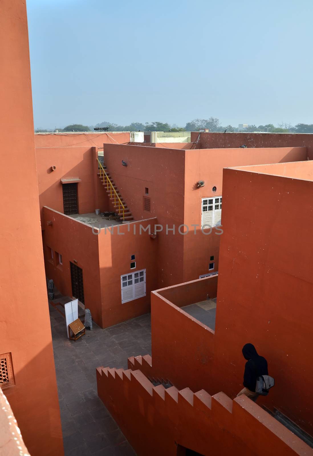 Jaipur, India - January 31, 2014: People visit Jawahar Kala Kendra on January 31, 2014. Jawahar Kala Kendra (JKK) is a multi arts centre located in Jaipur in India. It was built by Rajasthan government.