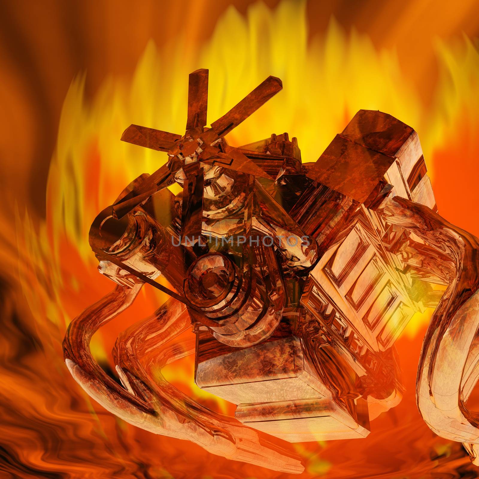 Digital Illustration of a flaming Engine