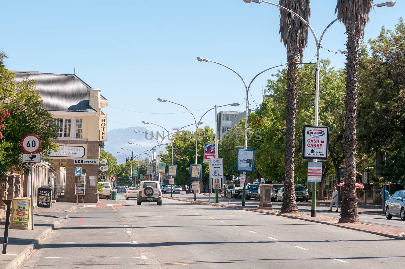 OUDTSHOORN, SOUTH AFRICA - JANUARY 2, 2015: Early morning street scene. The town is the economic center for the ostrich industry