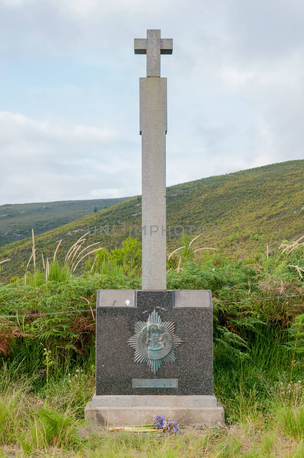 ROBINSON PASS, SOUTH AFRICA - JANUARY 2, 2015: Memorial for 13 police members who died in a bus accident on the pass in 1988
