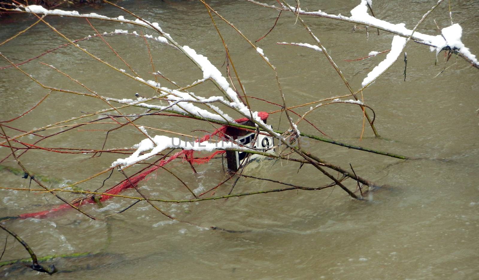          picture of a water level indicators at a river                      