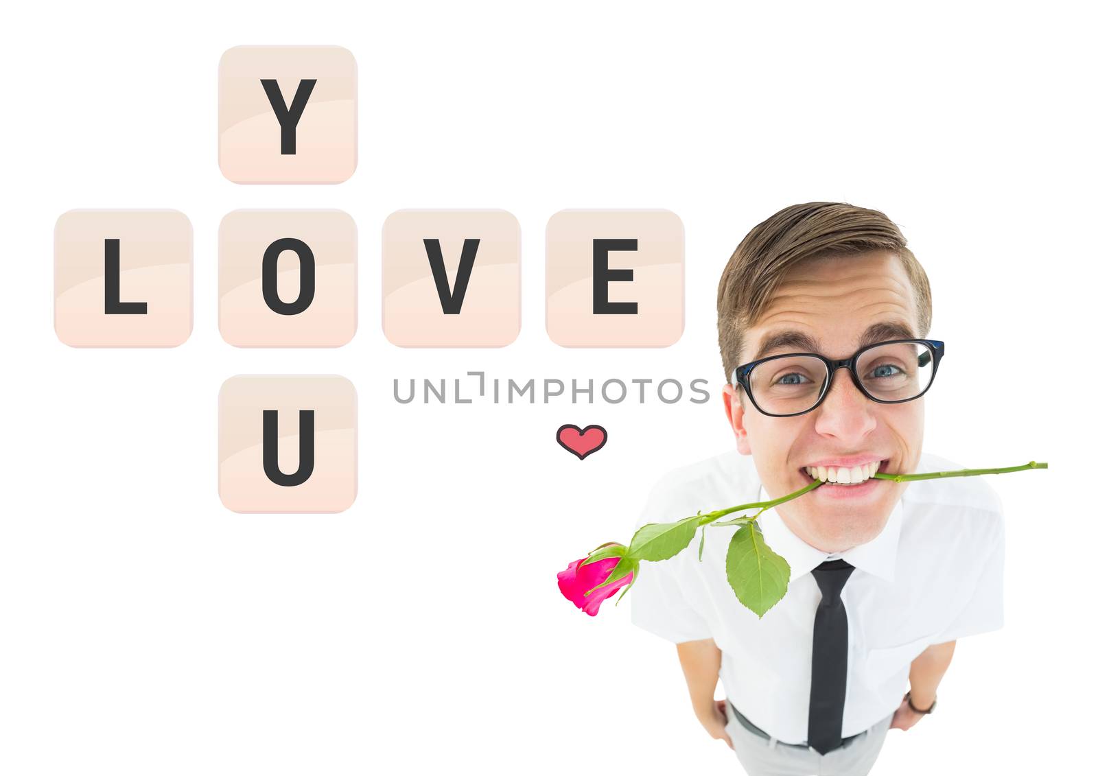 Romantic geeky hipster against love you tiles