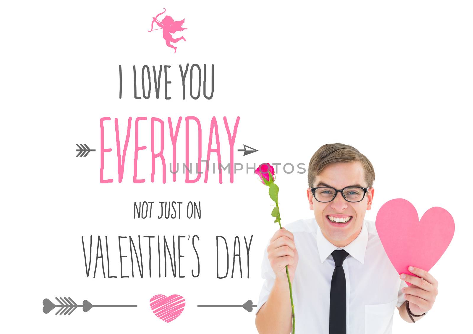 Romantic geeky hipster against valentines day greeting
