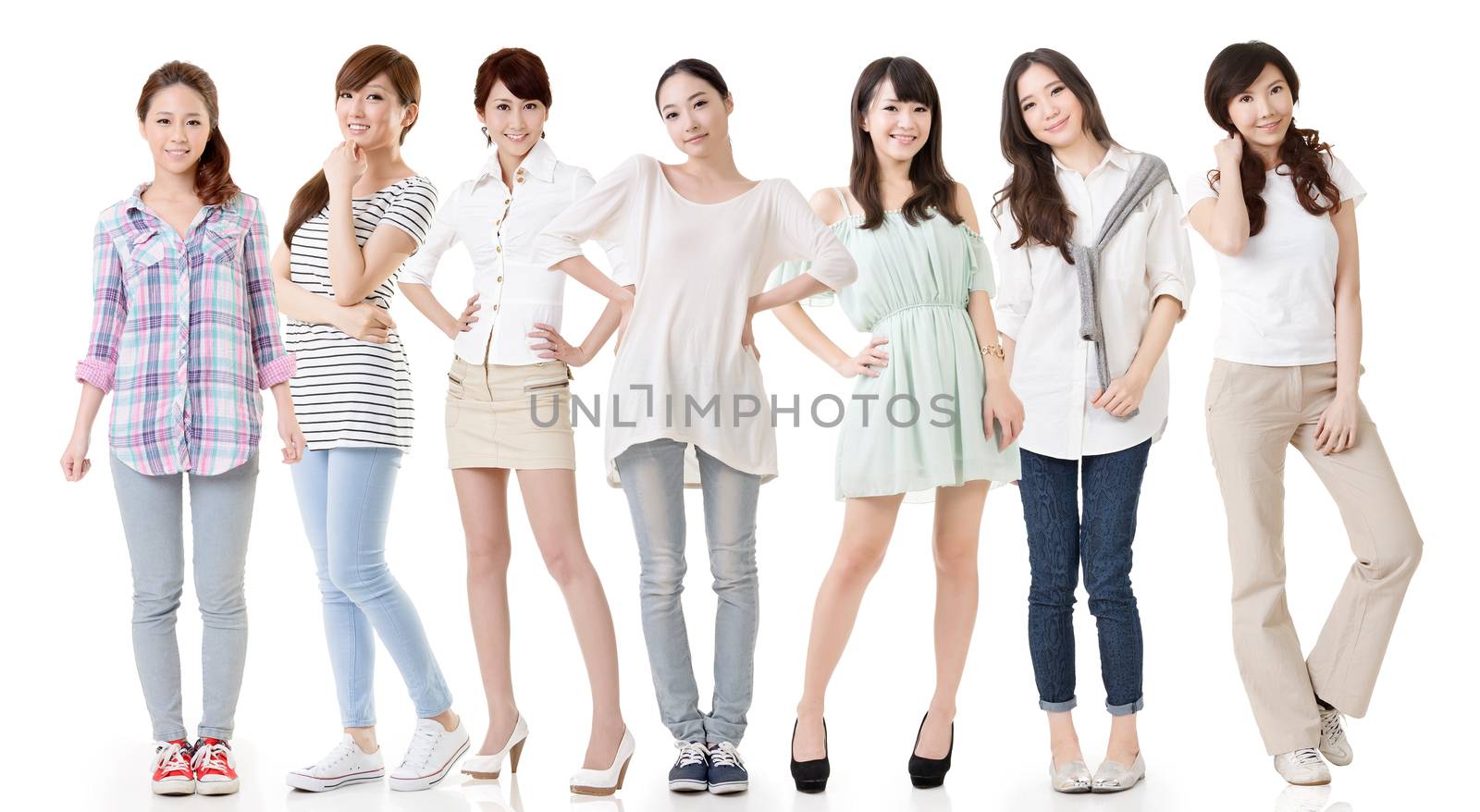 Young asian beautiful women, full length portrait isolated on the white background.