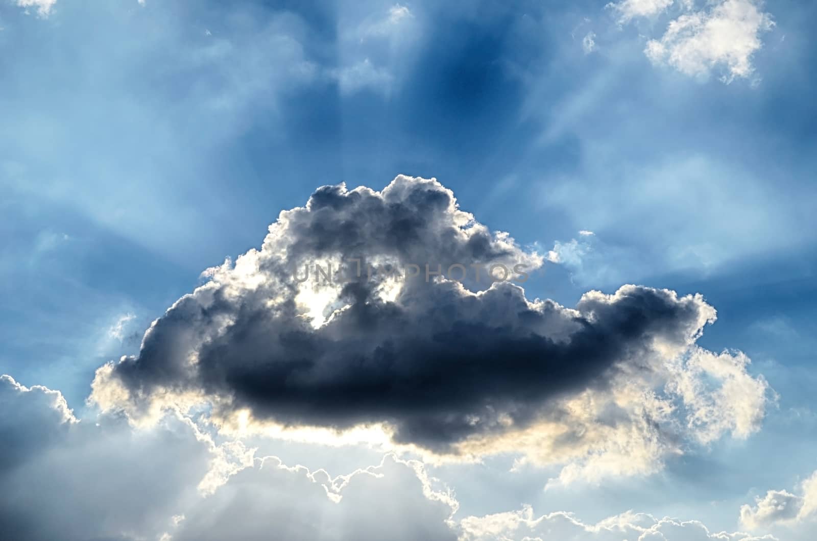 Blue sky with white cloud and sun